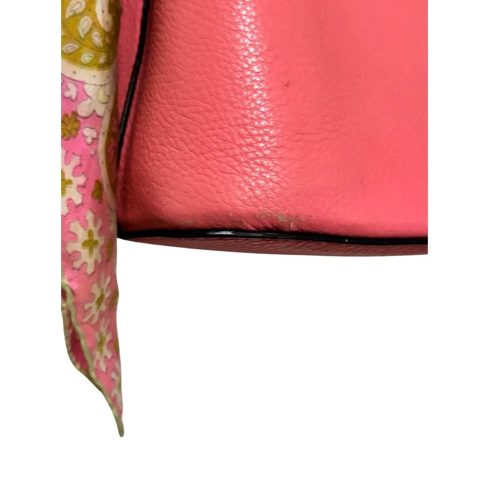 Kate‎ Spade Marti Small Bucket Bag Pink Pebbled Leather Scarf Accent - S4